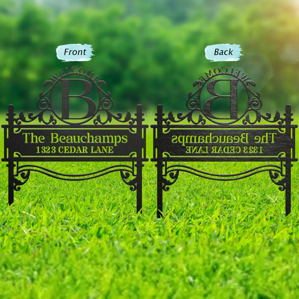 Welcome Family Name Monogram - Personalized Metal Garden Stake - Image 2