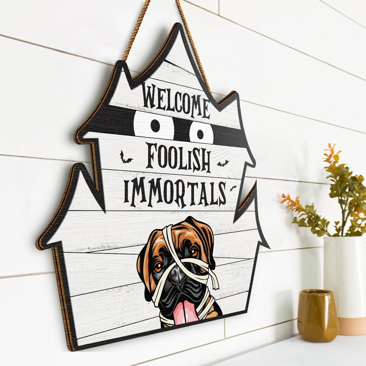 Welcome Foolish Immortals - Gift For Dog Lovers - Personalized Custom Shaped Wood Sign - Image 2