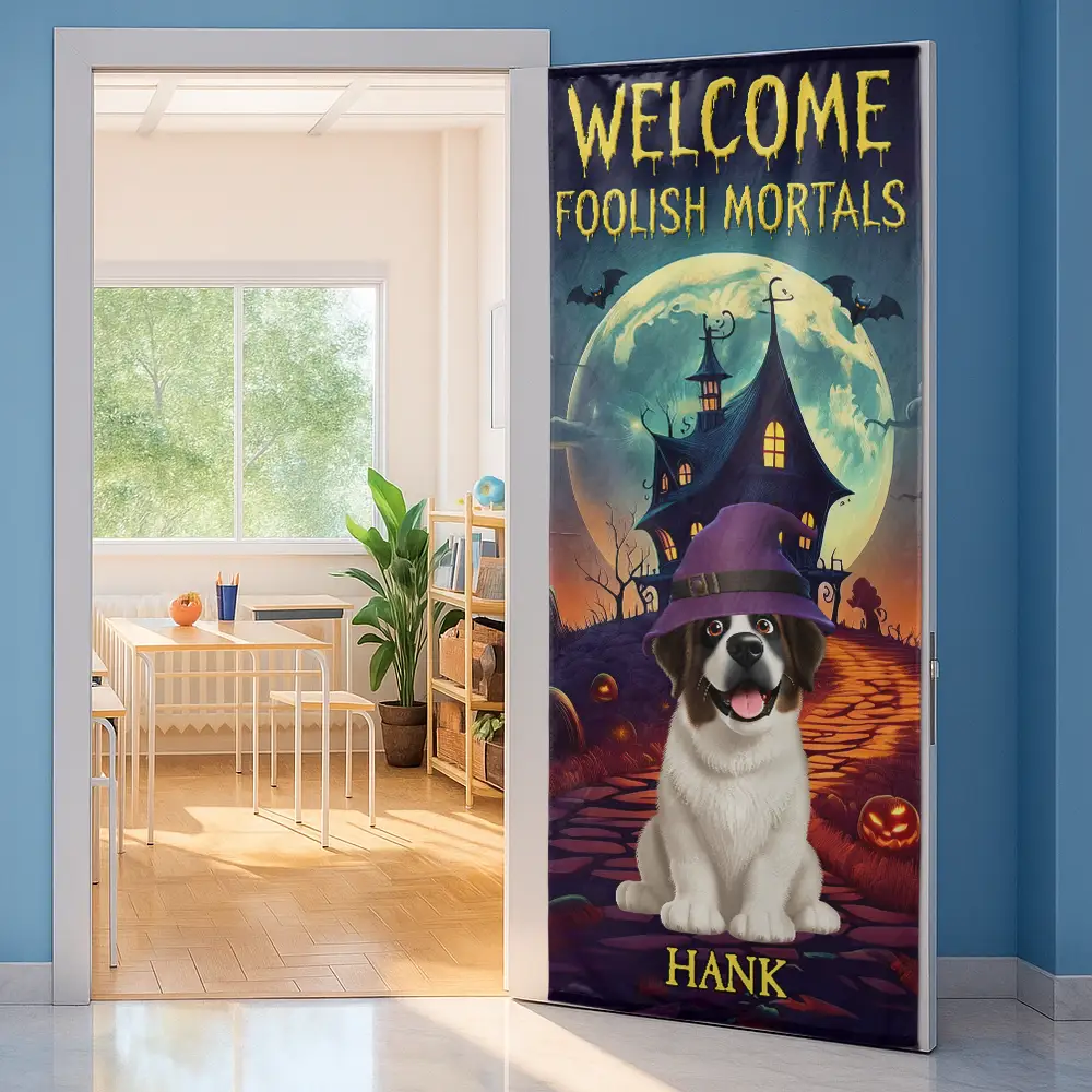 Welcome Foolish Mortals Halloween - Personalized Door Cover - Image 2