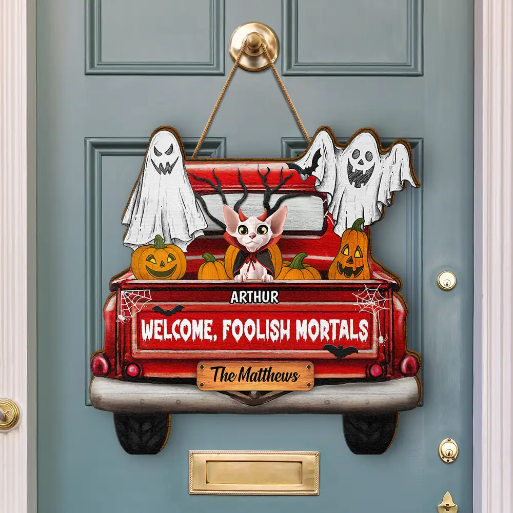 Welcome Foolish Mortals - Personalized Custom Shaped Wood Sign - Image 3