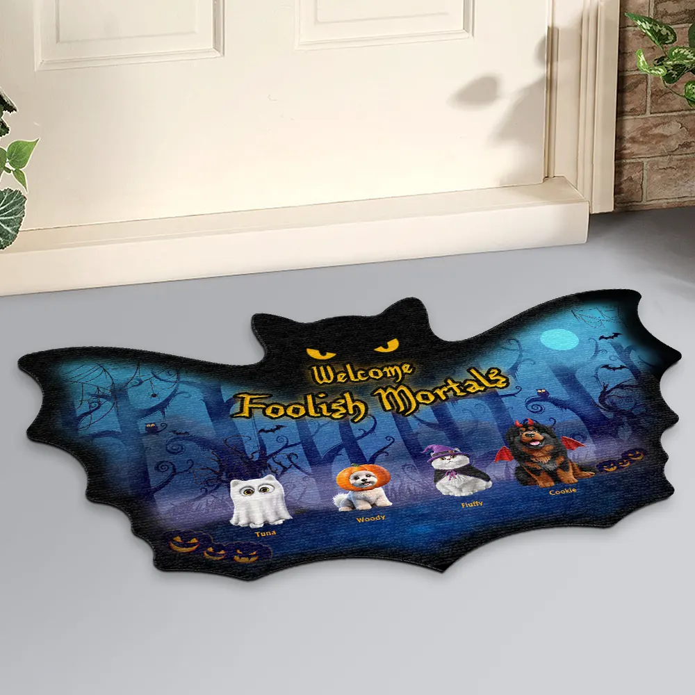 Welcome Foolish Mortals Pet Halloween - Personalized Custom Shaped Doormat - Image 2