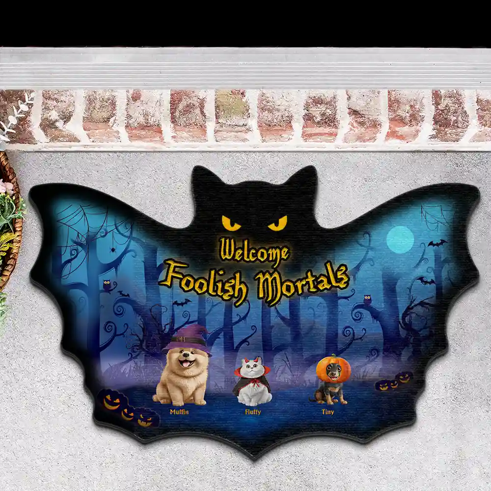 Welcome Foolish Mortals Pet Halloween - Personalized Custom Shaped Doormat - Image 3