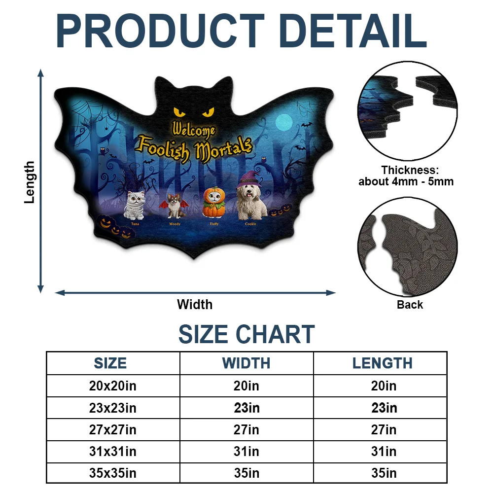 Welcome Foolish Mortals Pet Halloween - Personalized Custom Shaped Doormat - Image 4