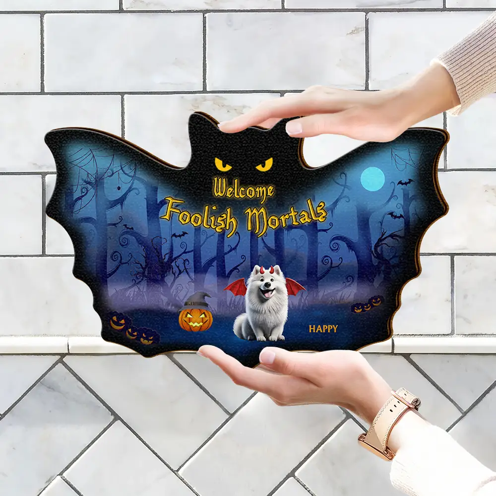 Welcome Foolish Mortals Pet Halloween - Personalized Custom Shaped Wood Sign - Image 4