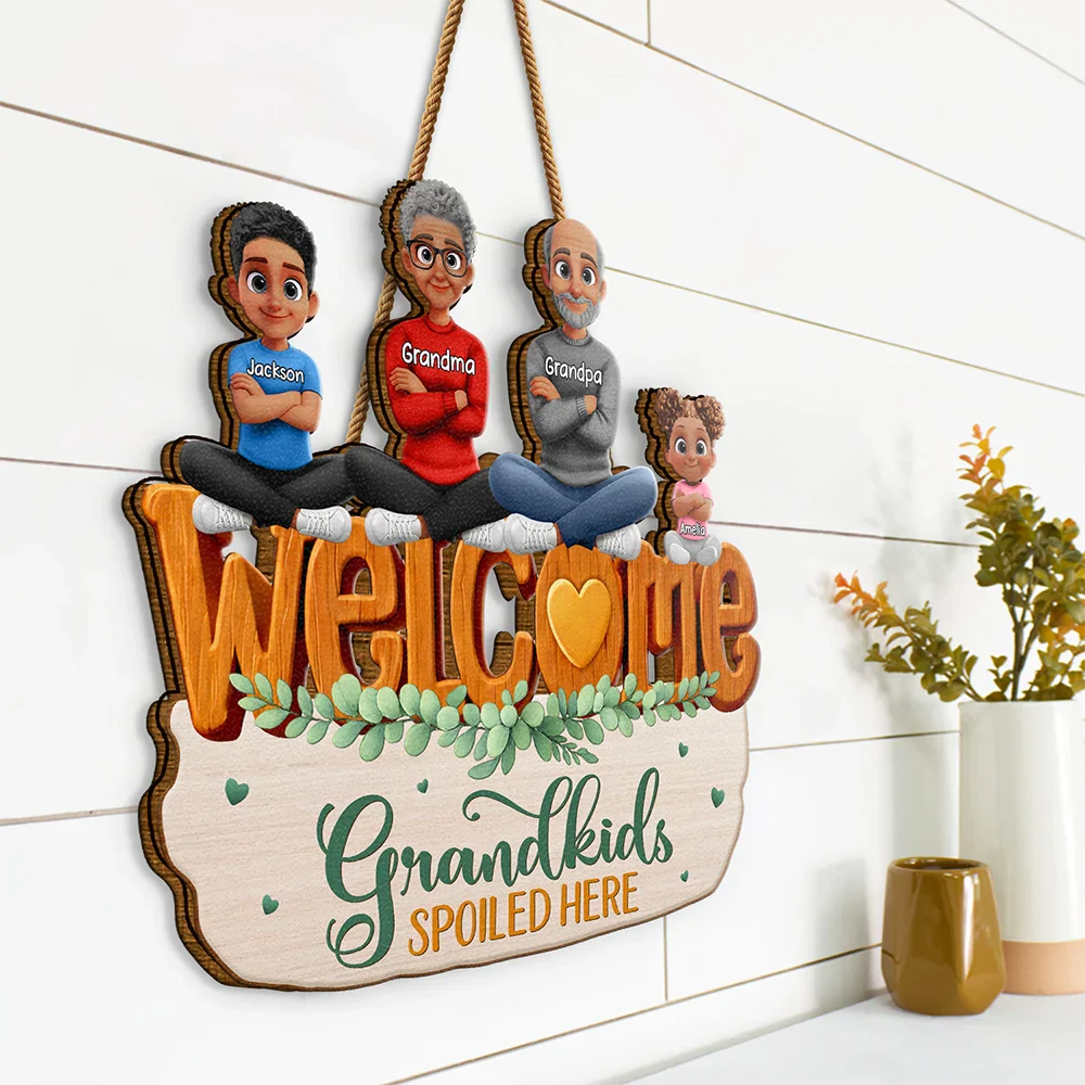 Welcome Grandkids Spoiled Here Grandparents - Personalized Custom Shaped Wood Sign - Image 2