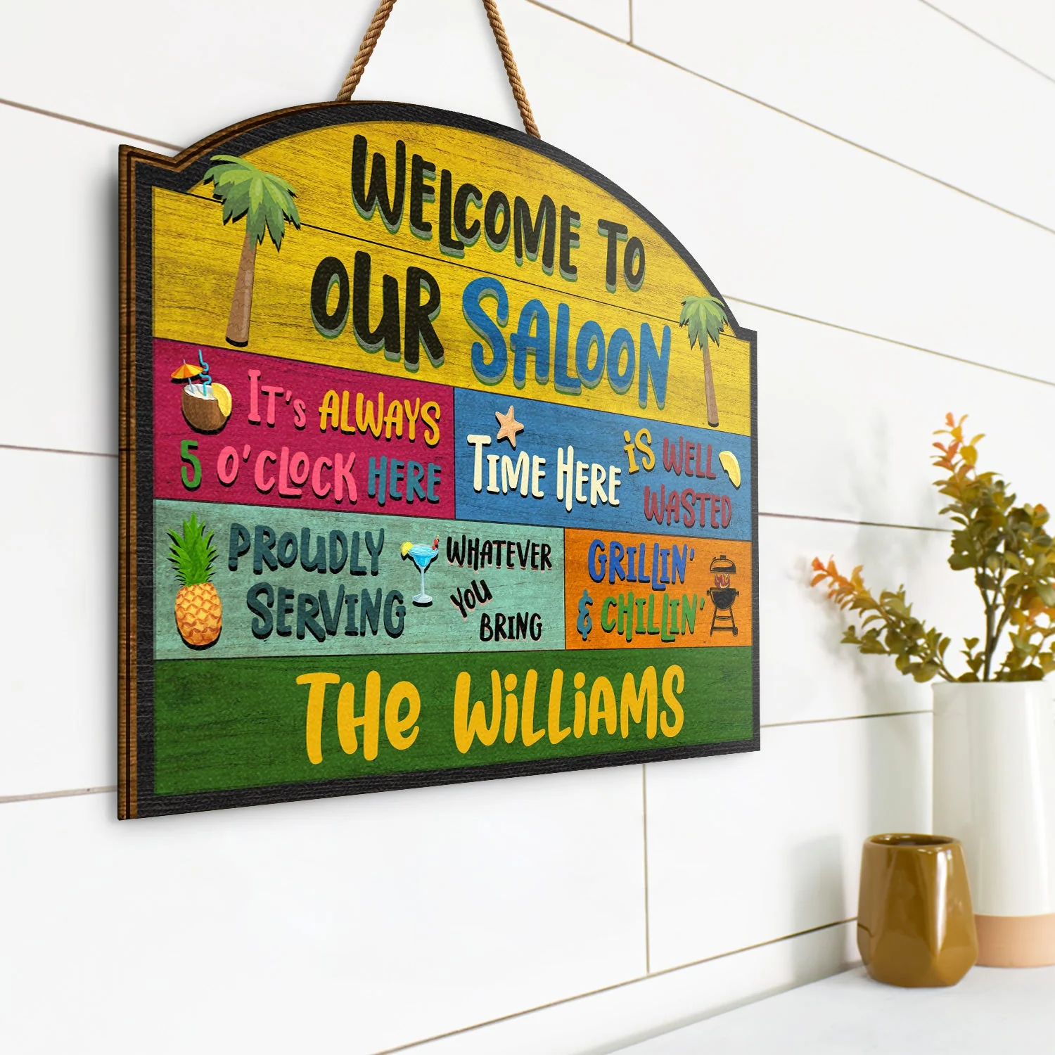 Welcome Grilling Chilling - Home Decor For Patio, Pool, Hot Tub, Deck, Shaverbahn, Bar - Personalized Custom Shaped Wood Sign - Image 2