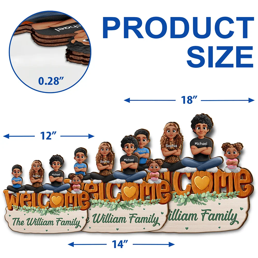 Welcome Happy Family 3D Effect - Personalized Custom Shaped Wood Sign - Image 5
