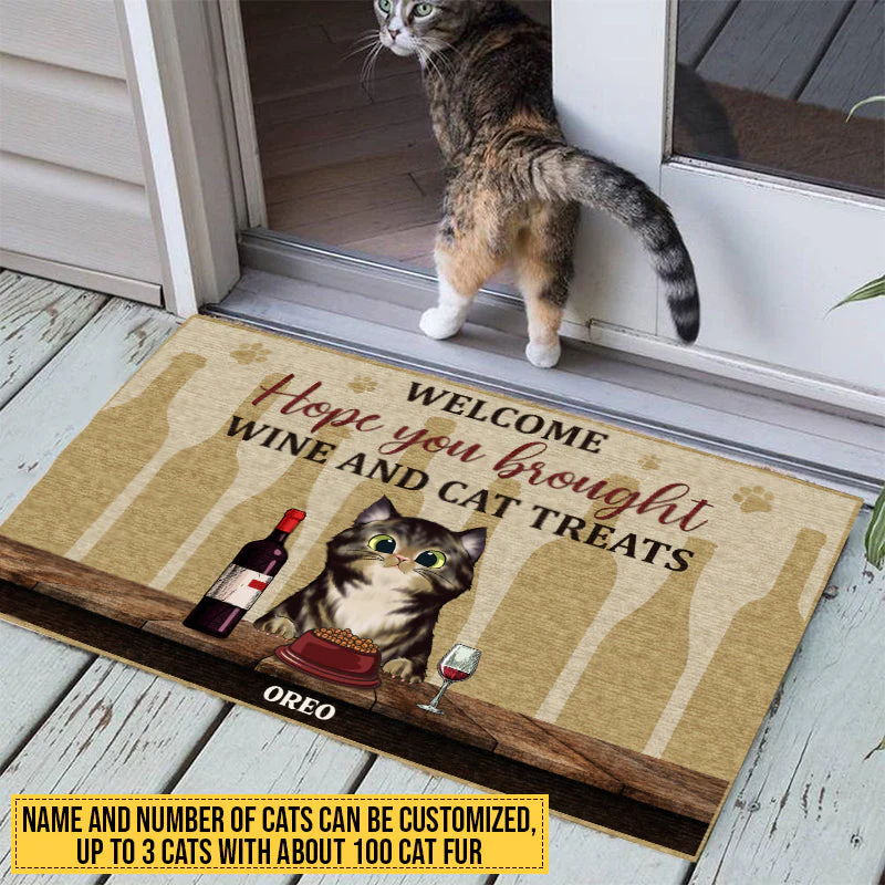 Welcome Hope You Brought Wine And Cat Treats, Cat Lover Gift, Custom Doormat - Image 3