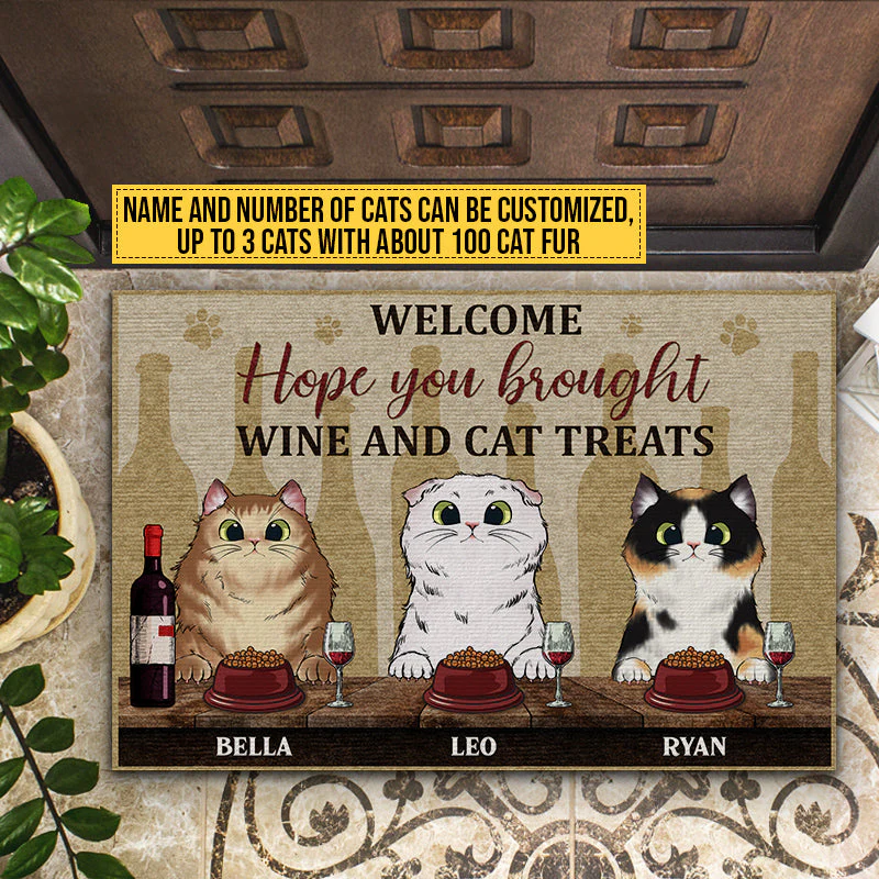 Welcome Hope You Brought Wine And Cat Treats, Cat Lover Gift, Custom Doormat - Image 5