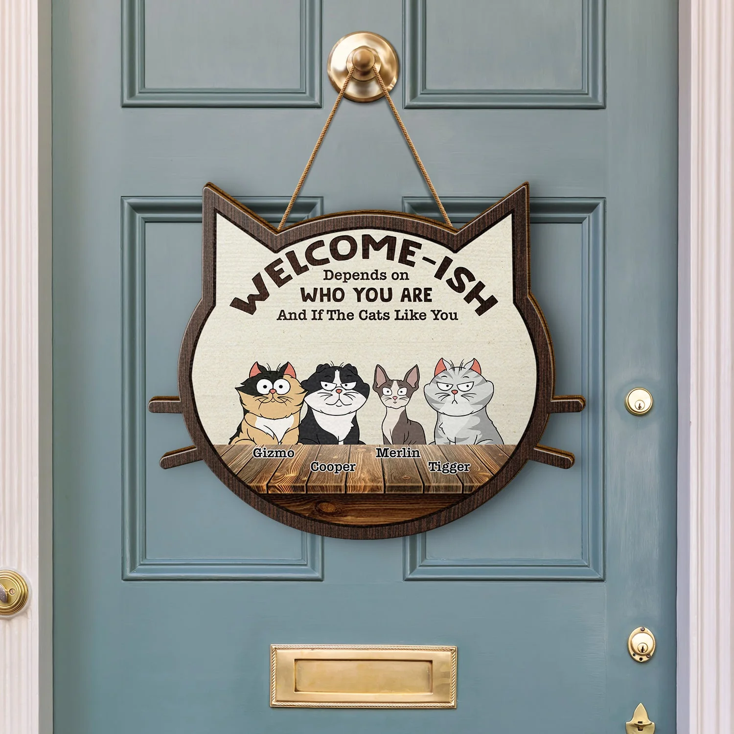 Welcome-ish Depends On Who You Are - Home Decor, Funny Gift For Cat Lovers - Personalized Custom Shaped Wood Sign - Image 3
