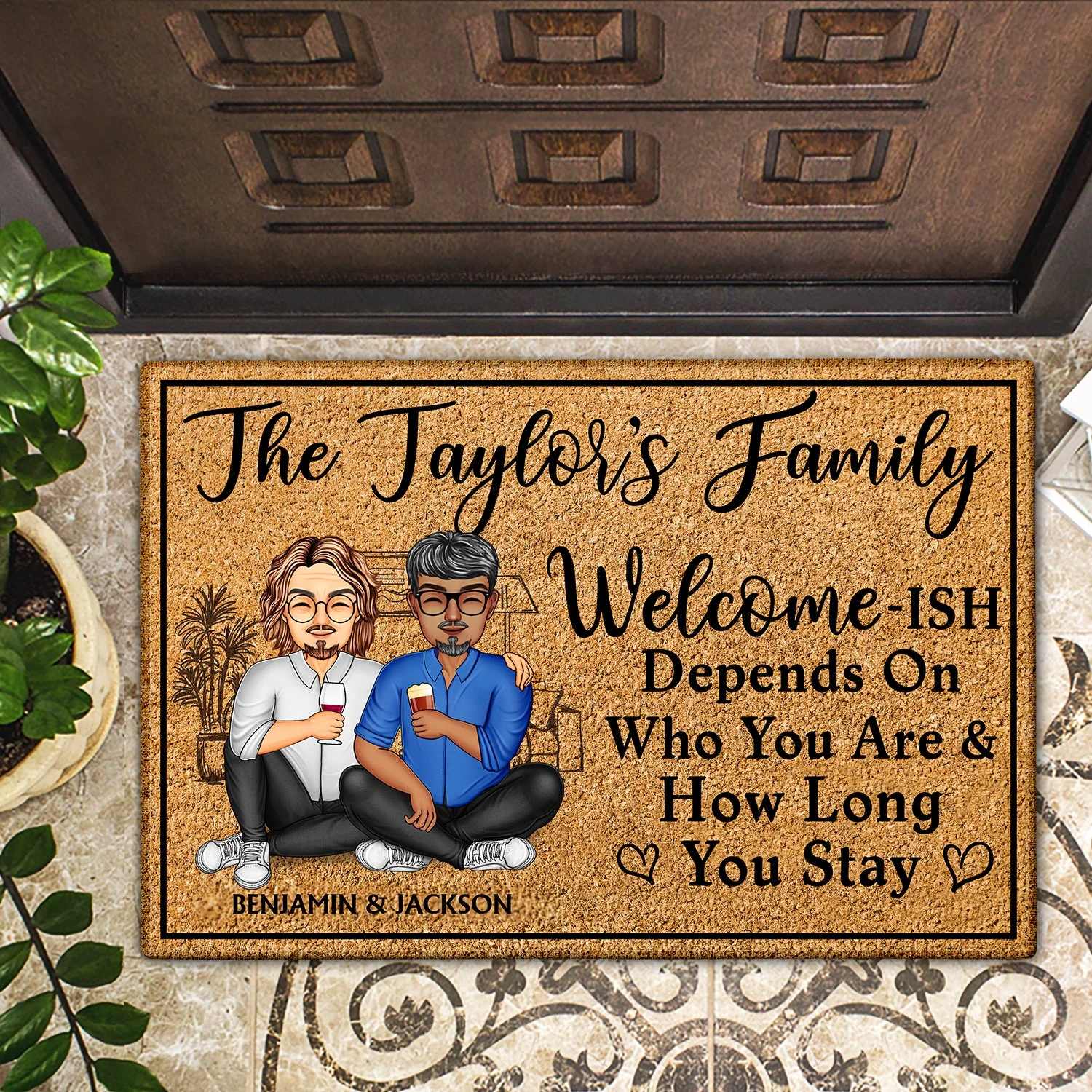 Welcome-ish Depends On Who You Are - Home Outdoor, Home Decor Gift For Family, Couple, Husband, Wife - Personalized Custom Doormat - Image 2