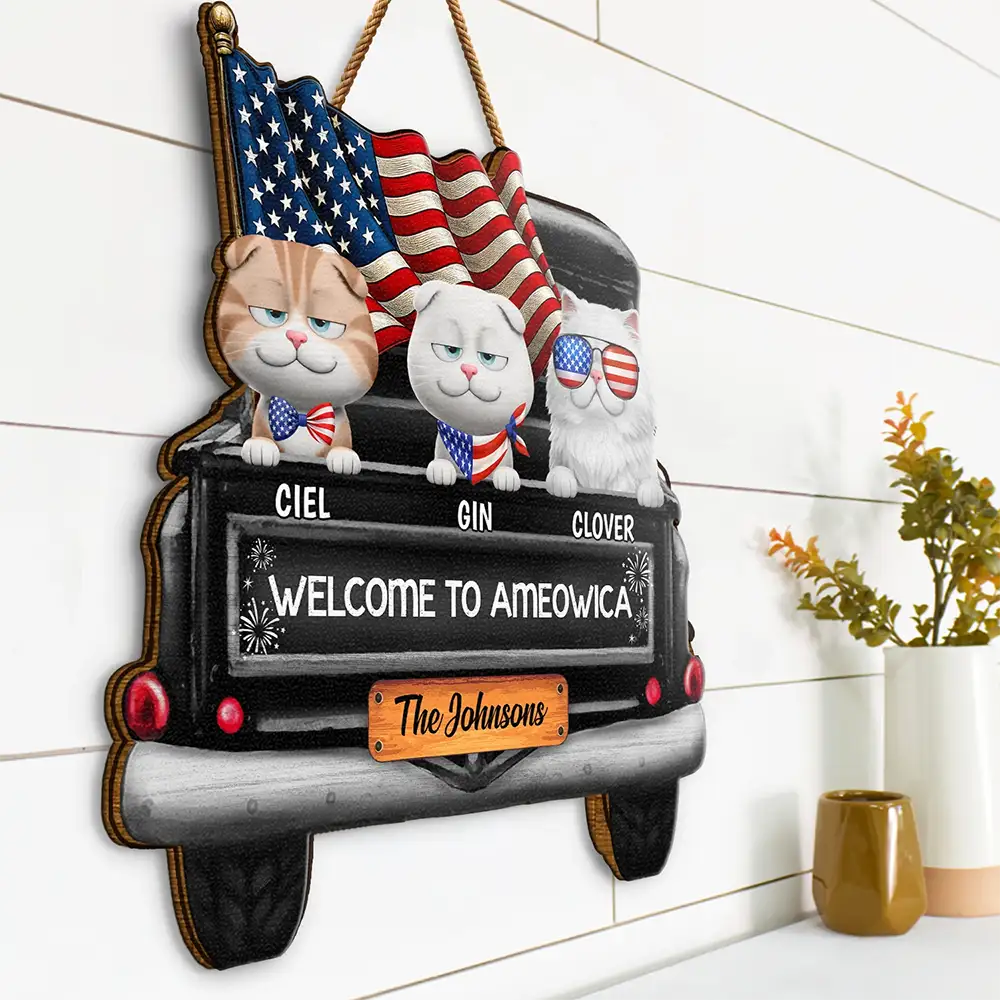 Welcome To Ameowica - Personalized Custom Shaped Wood Sign - Image 2