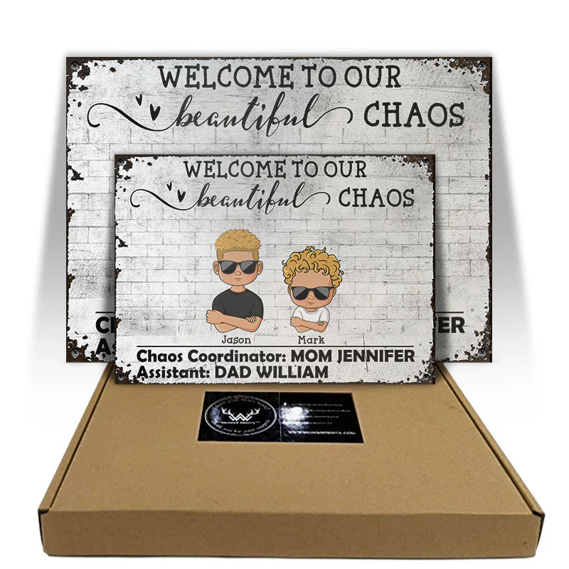 Welcome To Beautiful Chaos - Family Welcome Sign - Personalized Custom Classic Metal Signs - Image 3