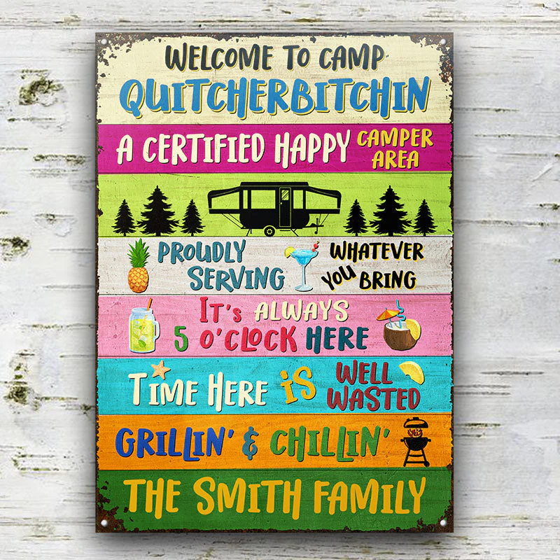 Welcome To Camp Proudly Serving Camping - Personalized Custom Classic Metal Signs - Image 3