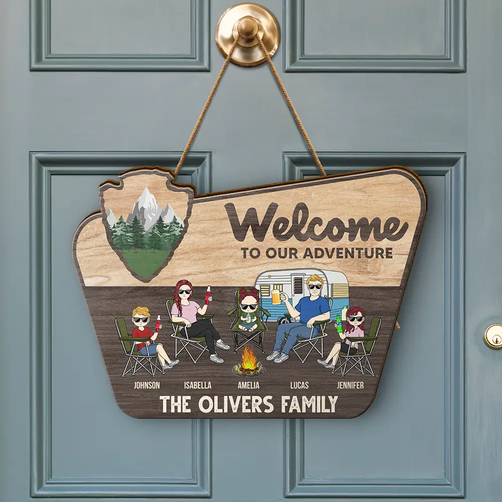 Welcome To Our Adventure - Personalized Custom Shaped Wood Sign - Image 3