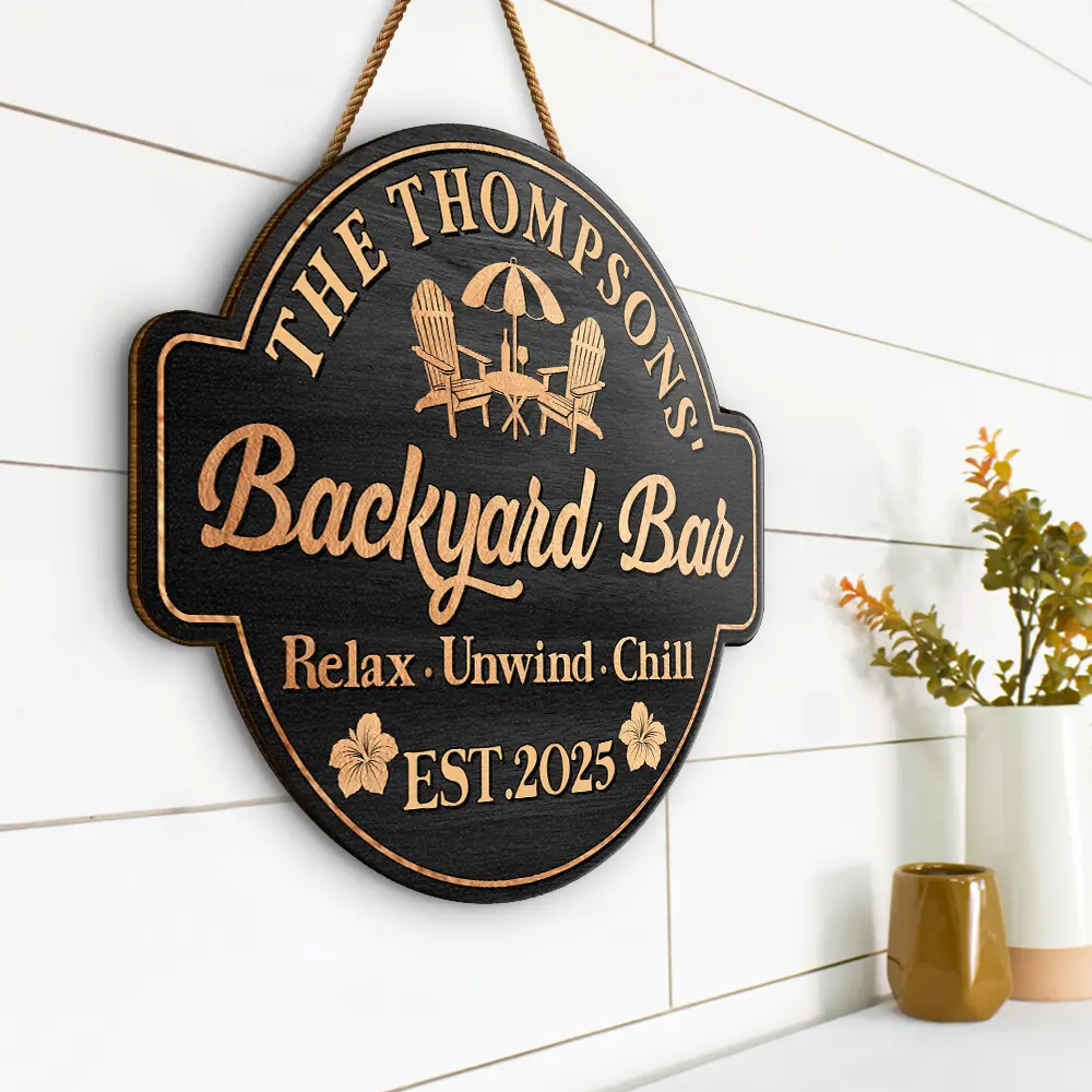 Welcome To Our Backyard Oasis - Personalized Custom Shaped Wood Sign - Image 2