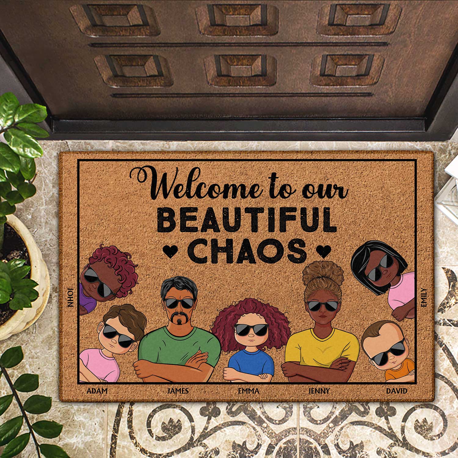 Welcome To Our Beautiful Chaos Couple - Anniversary, Birthday, Housewarming Gift For Spouse, Husband, Wife, Family - Personalized Custom Doormat - Image 2