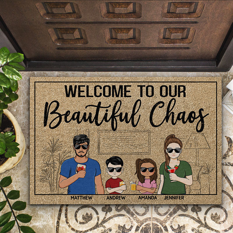 Welcome To Our Beautiful Chaos Couple Husband Wife Family - Personalized Custom Doormat - Image 2