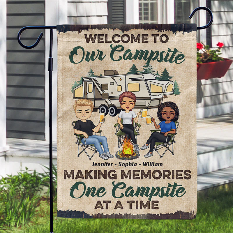 Welcome to Our Campsite Camper - Gift For Camping Friends - Personalized Custom Flag - Image 3