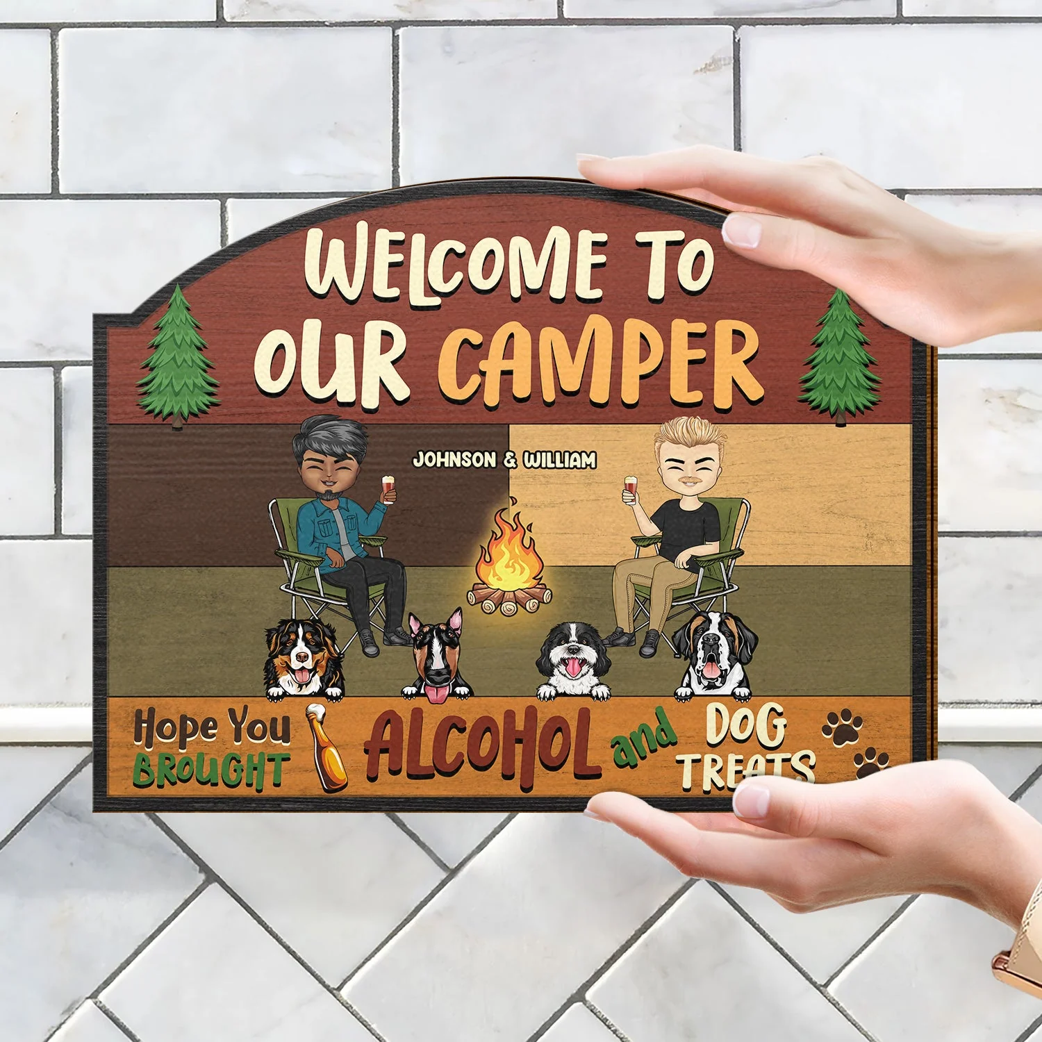 Welcome To Our Campsite Dog Treats - Gift For Couples - Personalized Custom Shaped Wood Sign - Image 4