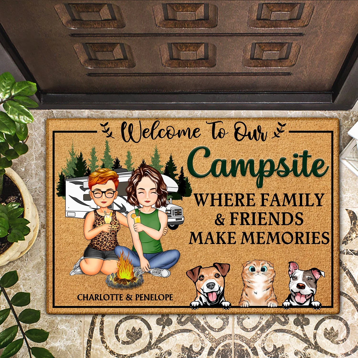 Welcome To Our Campsite - Gift For Camping Lovers, Campsite, Camping Decor, Couple, Family, Pet Lovers - Personalized Custom Doormat - Image 2