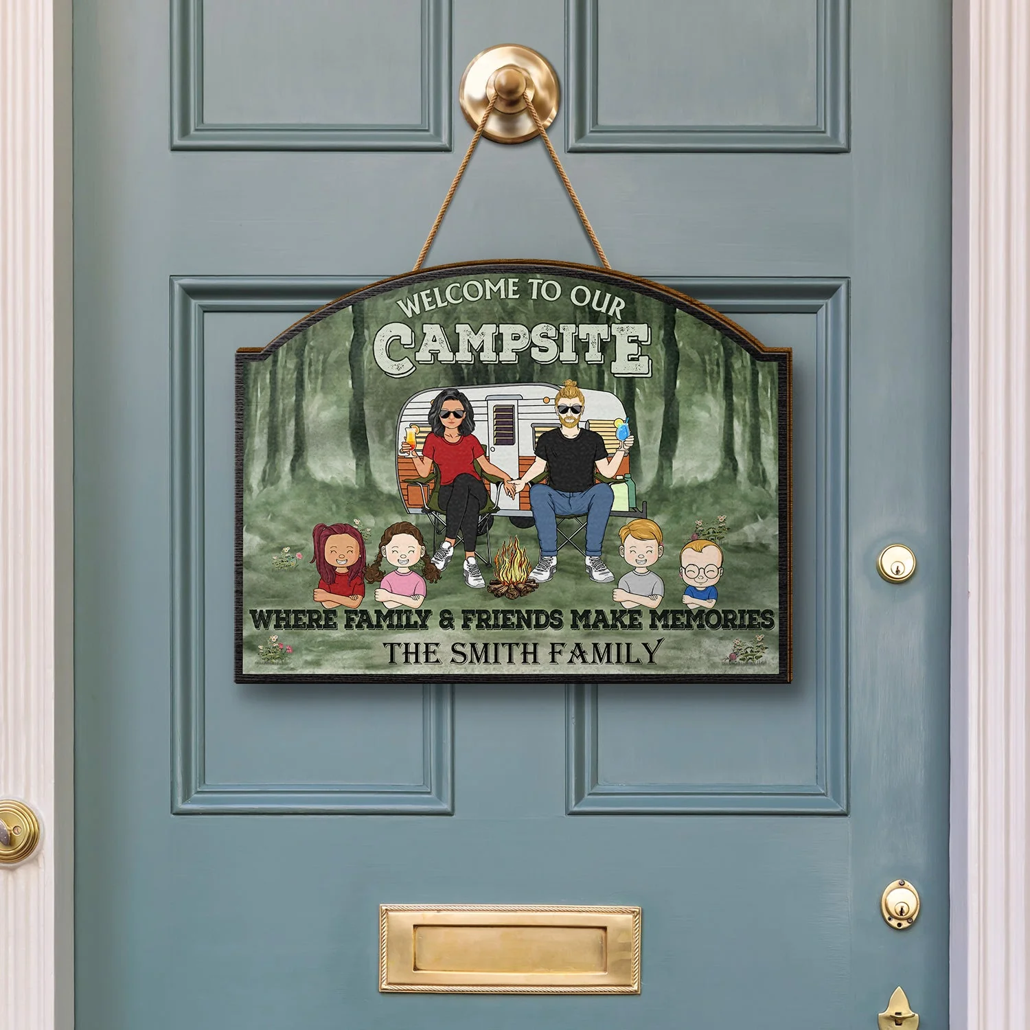 Welcome To Our Campsite - Gift For Camping Lovers, Campsite, Camping Decor, Couple, Family, Pet Lovers - Personalized Custom Shaped Wood Sign - Image 3