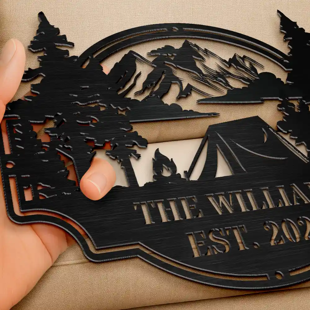 Welcome To Our Campsite - Personalized Cutout Metal Sign - Image 3