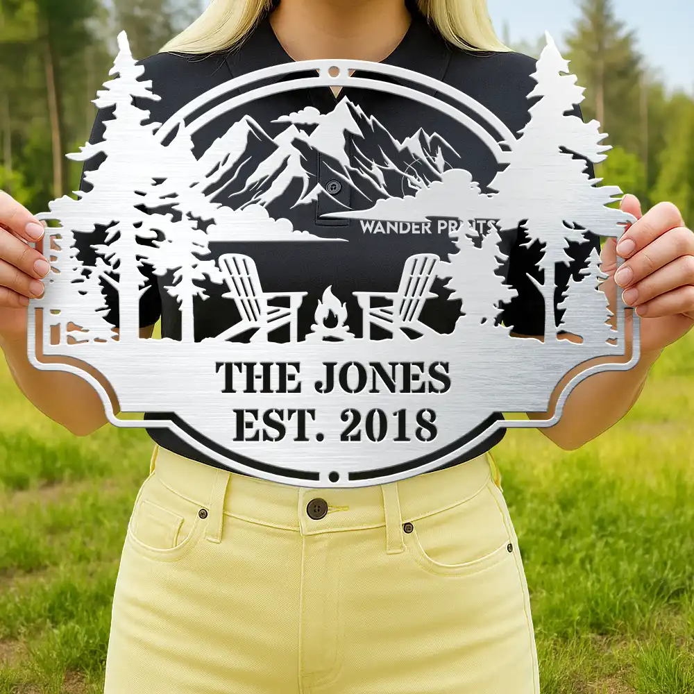 Welcome To Our Campsite - Personalized Cutout Metal Sign - Image 4