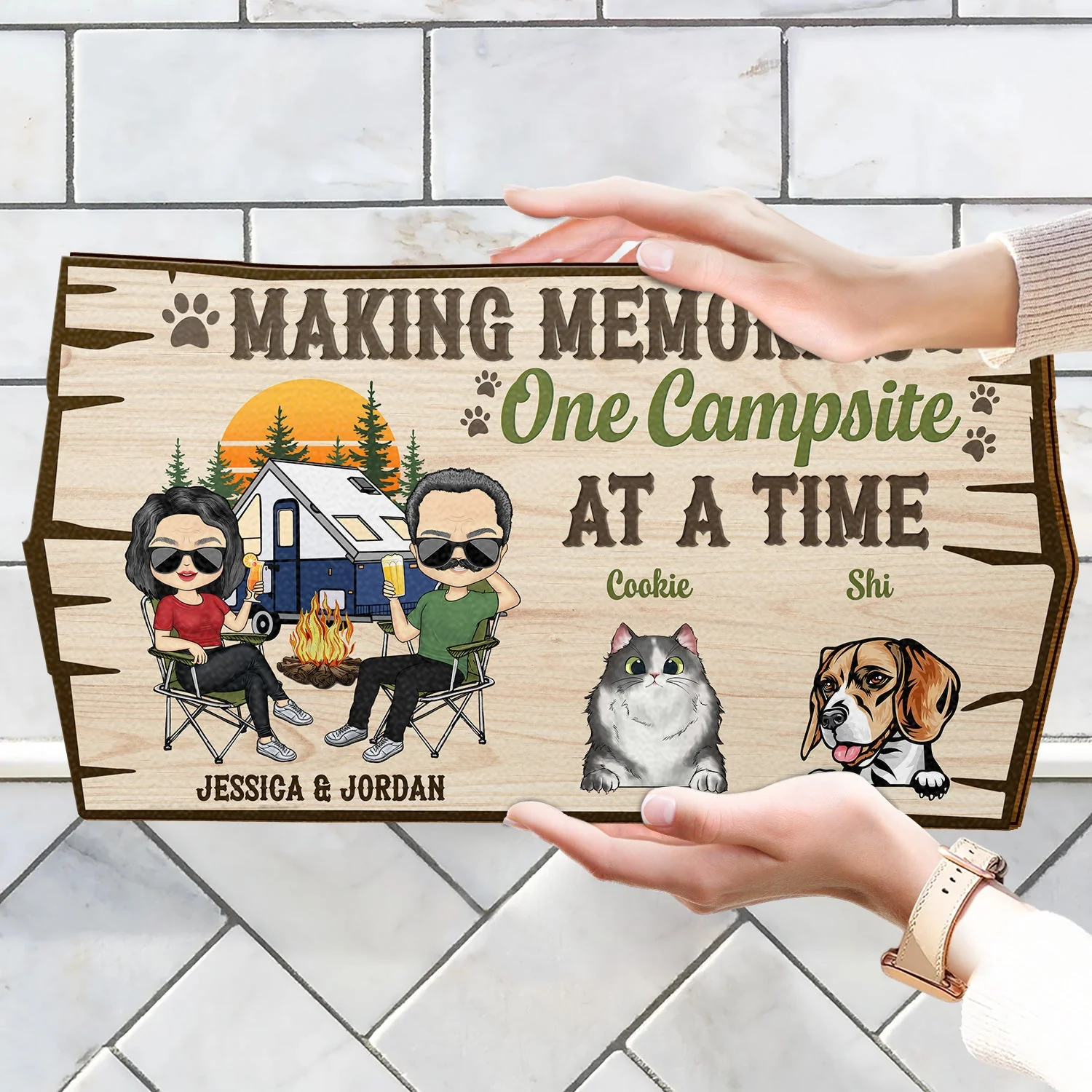 Welcome To Our Campsite Protected By Dogs Cats Pets - Gift For Couples, Campers, Camping Lovers, Travelers - Personalized Custom Shaped Wood Sign - Image 4