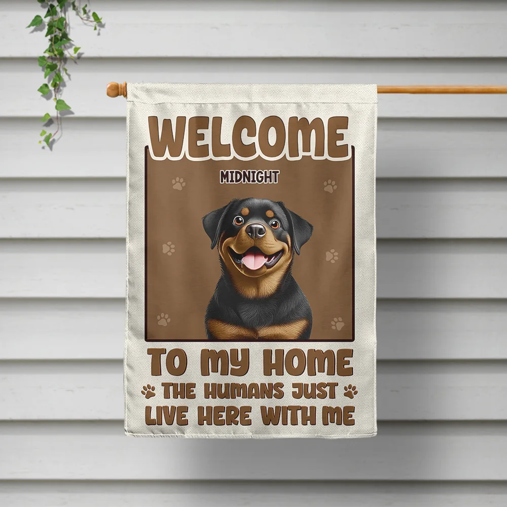Welcome To Our Home The Humans Just Live Here With Us Cute Dog Cat - Personalized Flag - Image 2