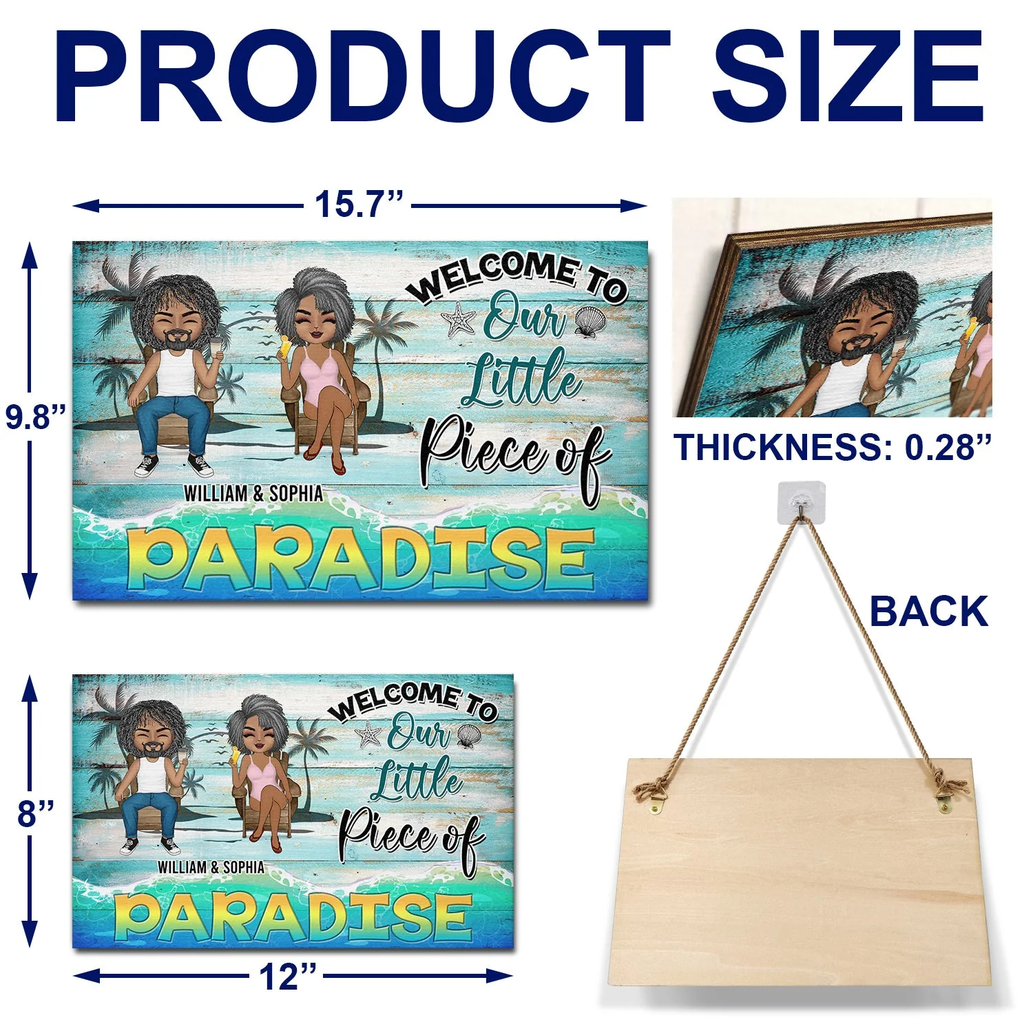 Welcome To Our Little Piece Of Paradise Summer Vibes - Anniversary, Birthday Gift For Spouse, Lover, Husband, Wife, Boyfriend, Girlfriend, Couple, Beach Lovers - Personalized Custom Wood Rectangle Sign - Image 5