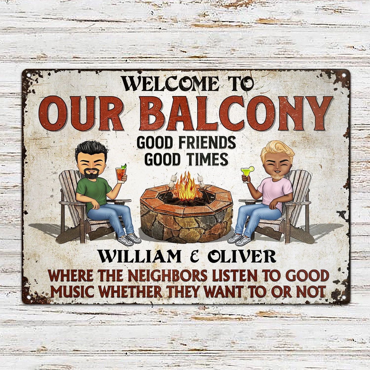 Welcome To Our Patio Grilling Listen To The Good Music - Backyard Sign - Personalized Custom Classic Metal Signs - Image 2