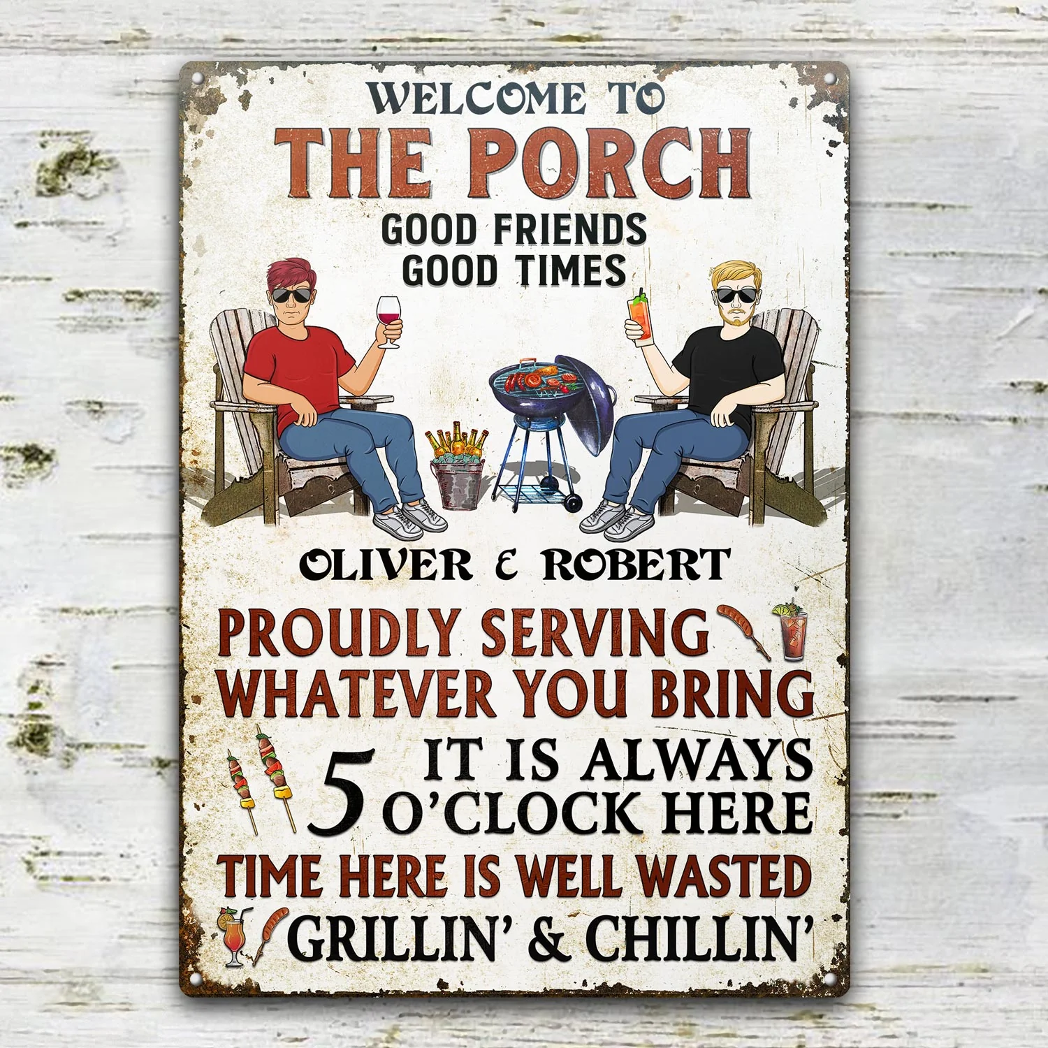 Welcome To Our Patio Proudly Serving Whatever You Bring Couple Husband Wife - Backyard Sign - Personalized Custom Classic Metal Signs - Image 2