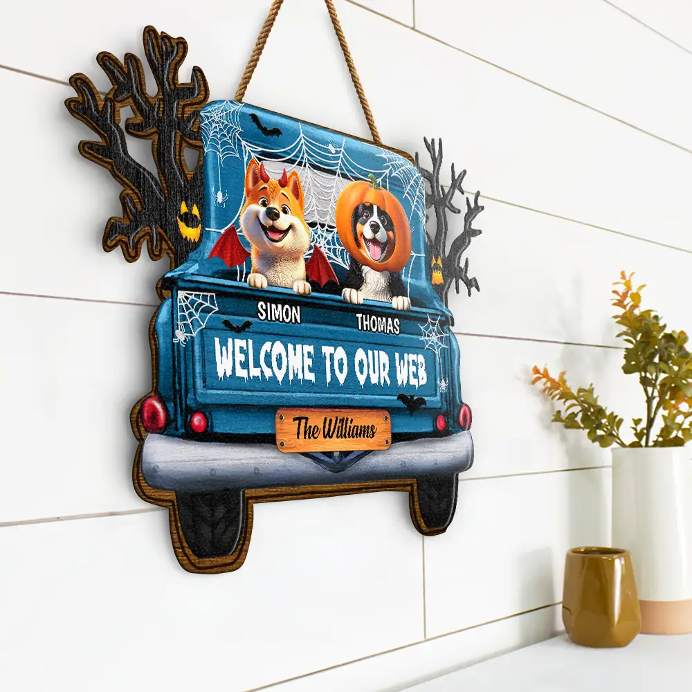 Welcome To Our Web Halloween Truck - Personalized Custom Shaped Wood Sign - Image 2