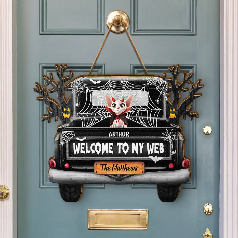 Welcome To Our Web Halloween Truck - Personalized Custom Shaped Wood Sign - Image 3