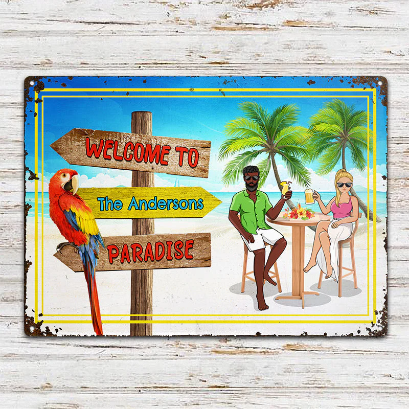 Welcome To Paradise Beach - Gift For Couples - Personalized Custom Classic Metal Signs - Image 2