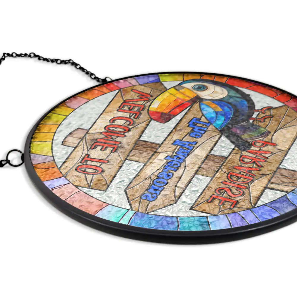 Welcome To Paradise - Personalized Stained Glass Window Hanging Suncatcher - Image 5