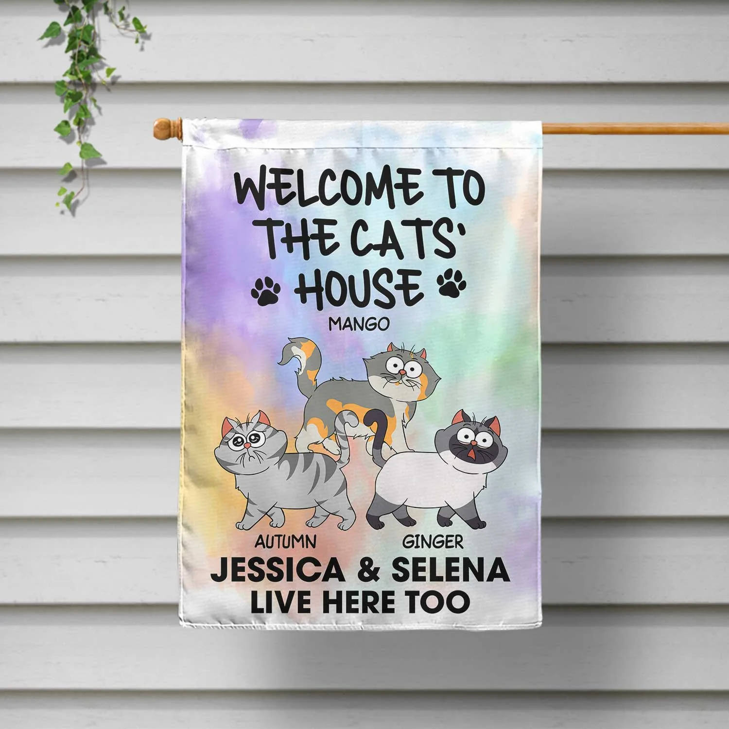 Welcome To The Cats' House Funny Cartoon Style - Home Decor Gift For Cat Lovers - Personalized Flag - Image 2