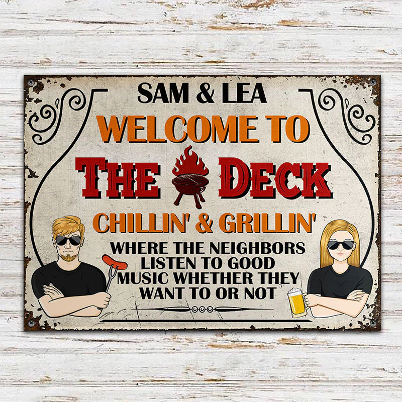 Welcome To The Deck Chilling & Grilling - Personalized Custom Classic Metal Signs - Image 2