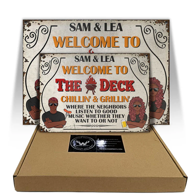 Welcome To The Deck Chilling & Grilling - Personalized Custom Classic Metal Signs - Image 3