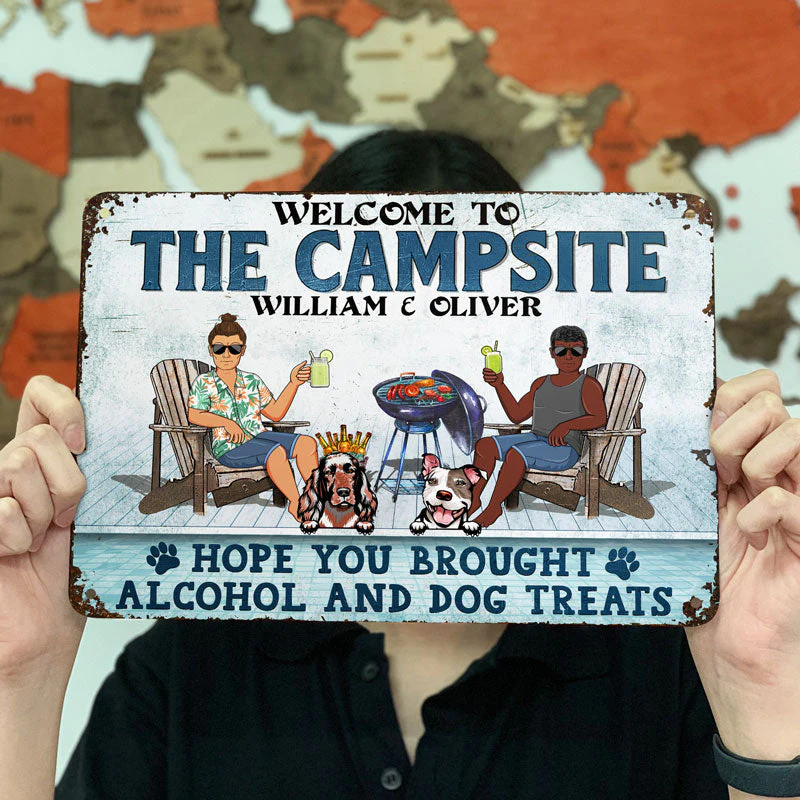 Welcome To The Poolside Hope You Brought Alcohol And Dog Treats Couple Dog Lovers - Backyard Sign - Personalized Custom Classic Metal Signs - Image 3