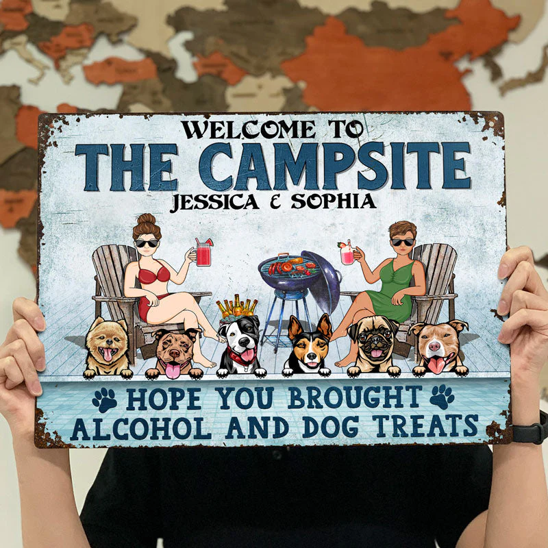 Welcome To The Poolside Hope You Brought Alcohol And Dog Treats Couple Dog Lovers - Backyard Sign - Personalized Custom Classic Metal Signs - Image 4