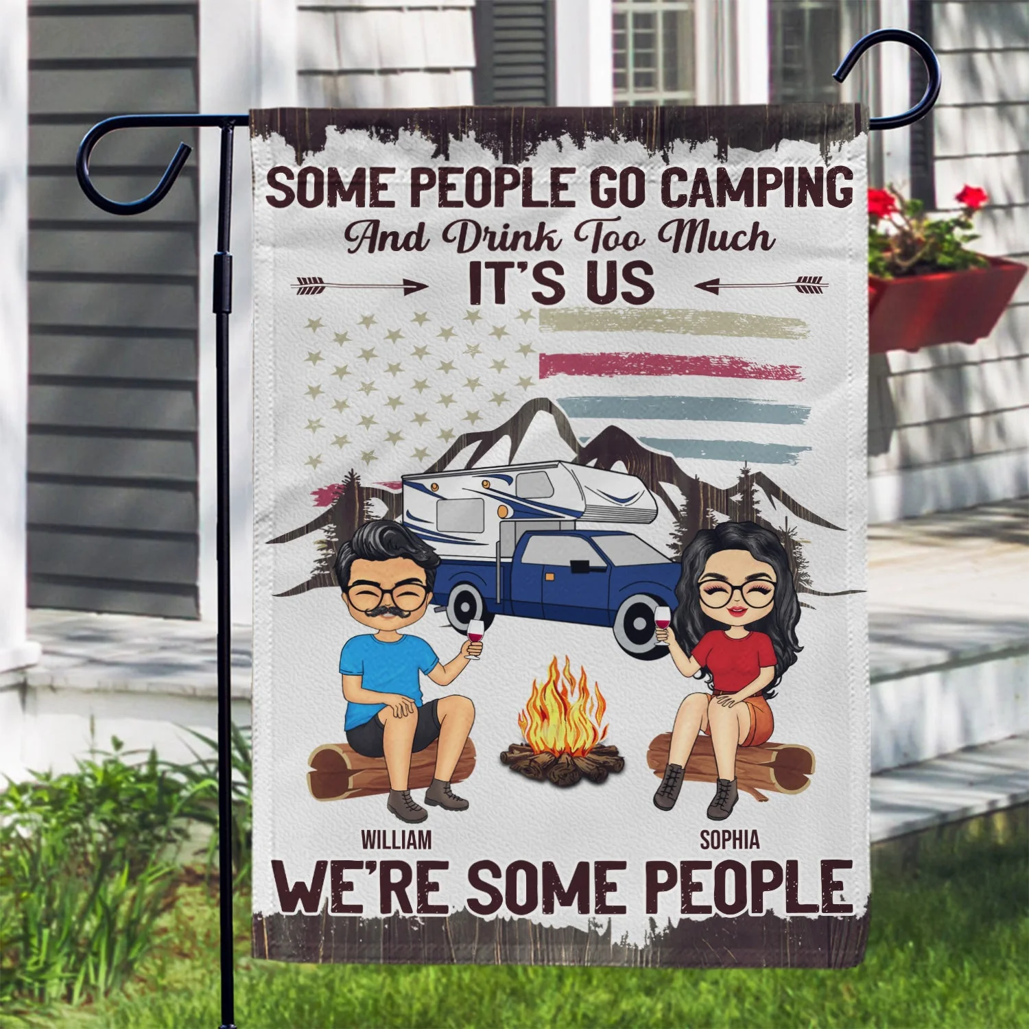 We're Drunks We Go Camping, Stars And Stripes - Campsite Decor Gift For Best Friends, Besties, Family, Campers - Personalized Custom Flag - Image 3