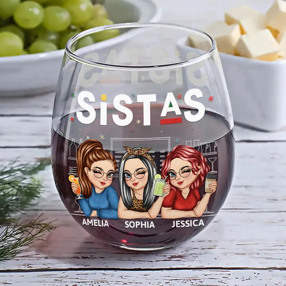 We're Not Sugar And Spice And Everything Nice Bestie - Personalized Stemless Wine Glass - Image 6