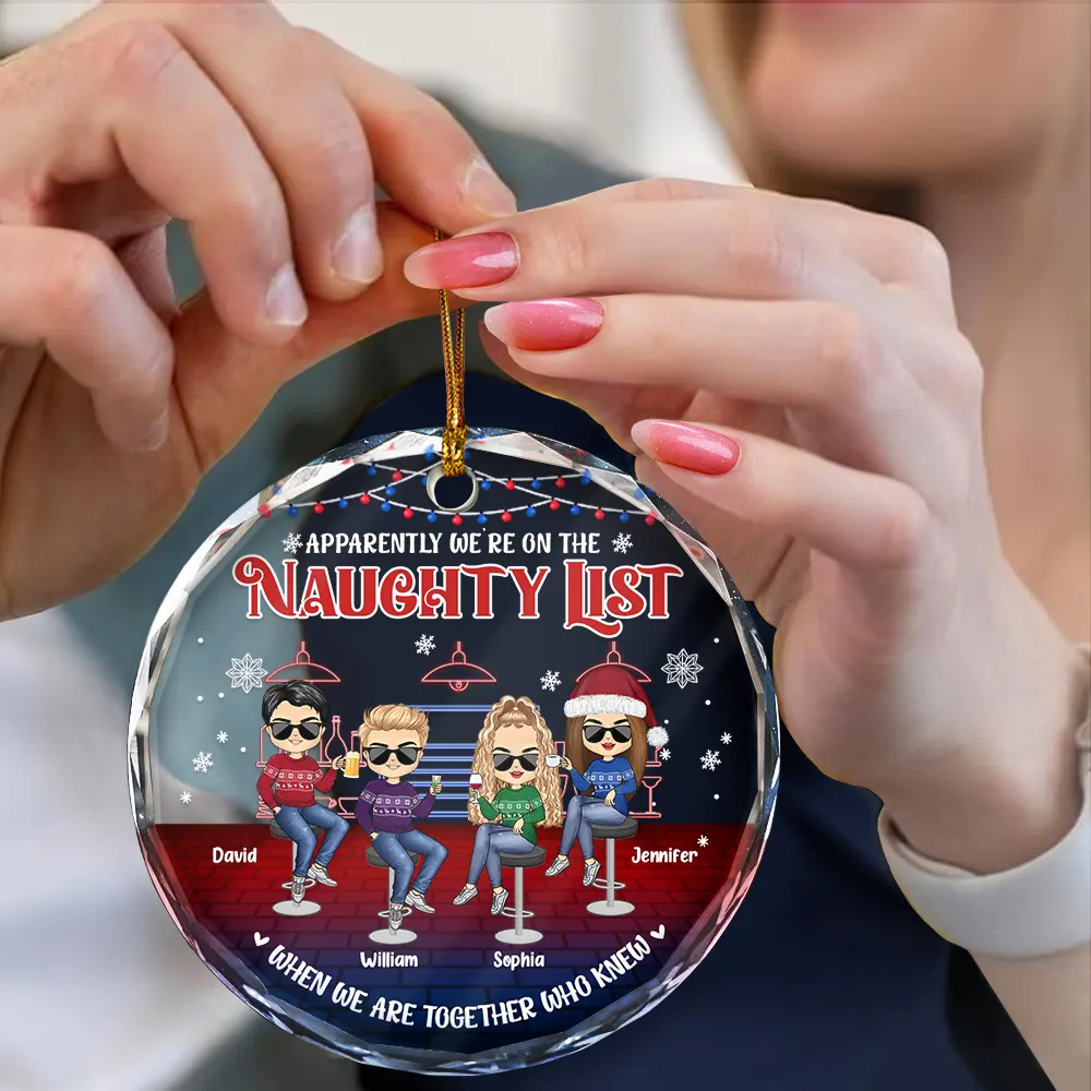 We're On The Naughty List Besties - Personalized Circle Glass Ornament - Image 4