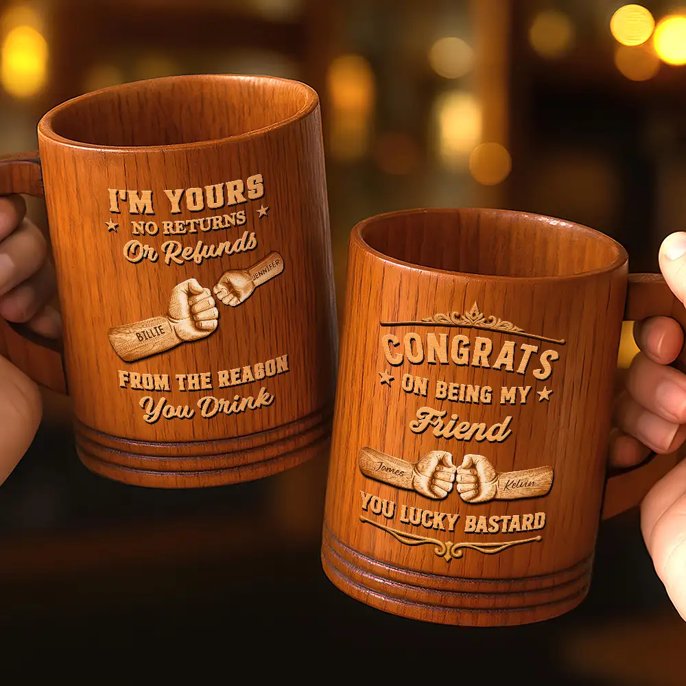 We're Yours No Returns Or Refunds Wood Hand Punch - Personalized Wooden Mug - Image 2