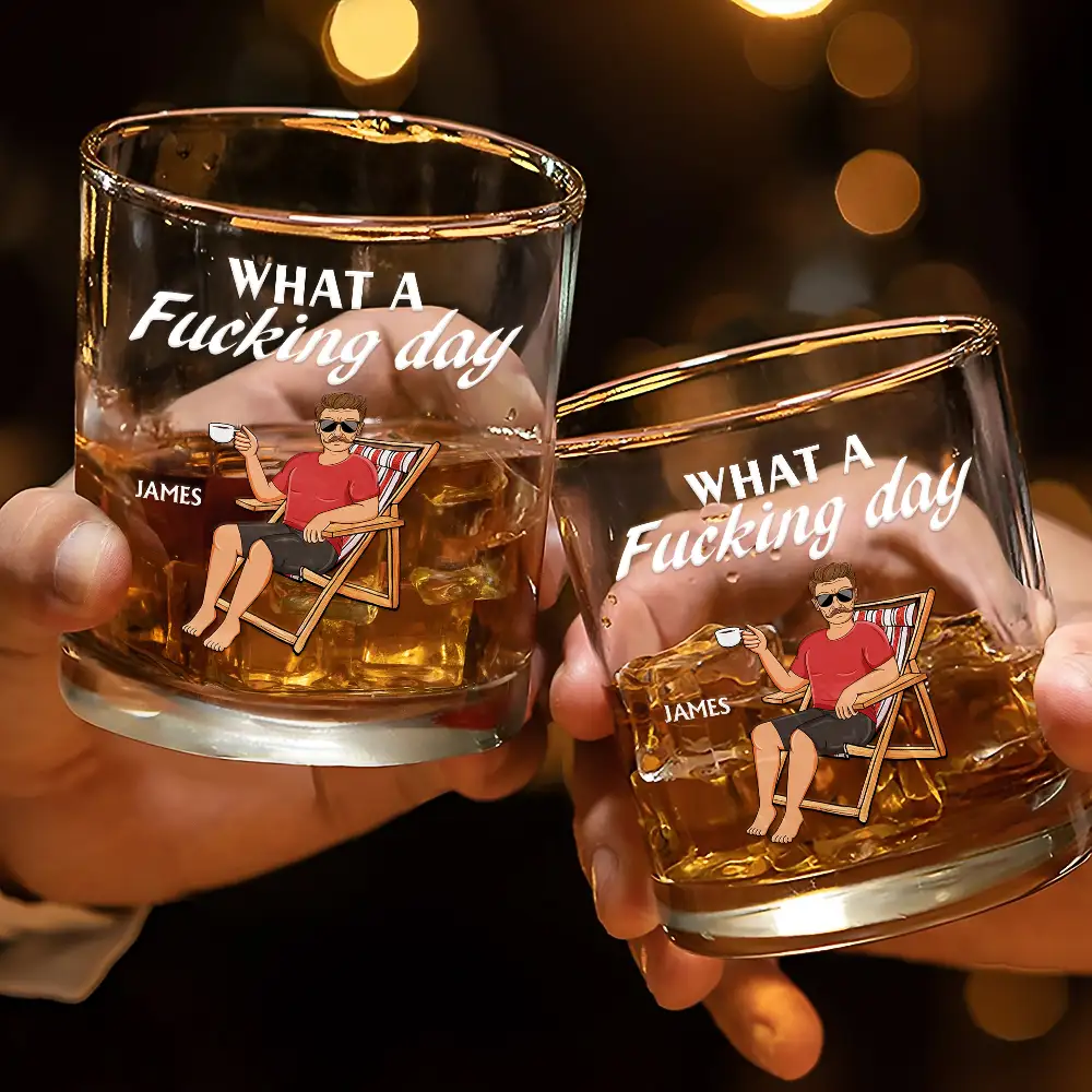 What A Day Funny Man Woman - Personalized Whiskey Glass - Image 3