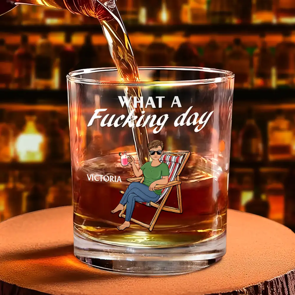 What A Day Funny Man Woman - Personalized Whiskey Glass - Image 4