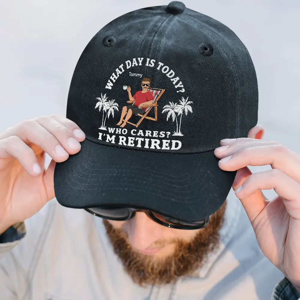 What Day Is Today Who Cares I'm Retired - Personalized Vintage Washed Denim Cap - Image 2