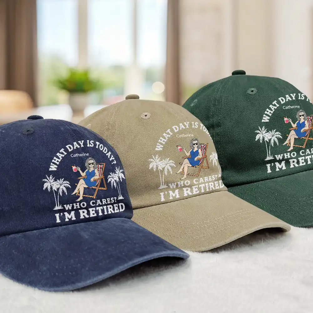 What Day Is Today Who Cares I'm Retired - Personalized Vintage Washed Denim Cap - Image 3
